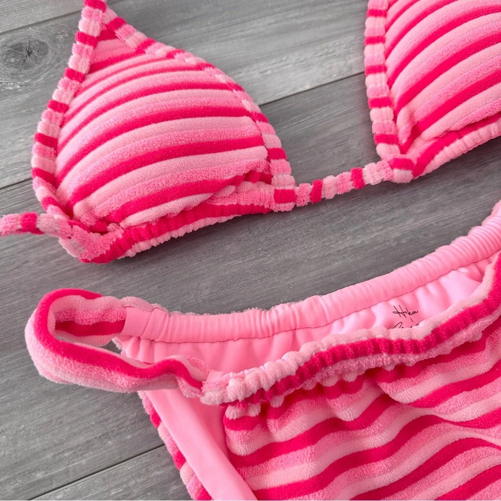 Hoaka Swimwear Pink Striped Bikini Set - Picture 3 of 6